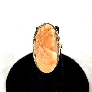 Antique 14k Gold Pink Coral Cameo Ring